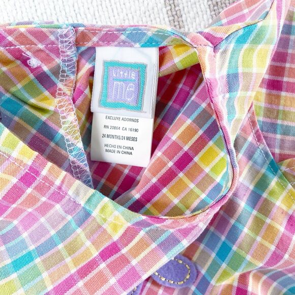 Little Me NWT Baby Girls 2-Piece Pink, Blue & Yellow Plaid Dress Set w/ Bloomers - Picture 4 of 12